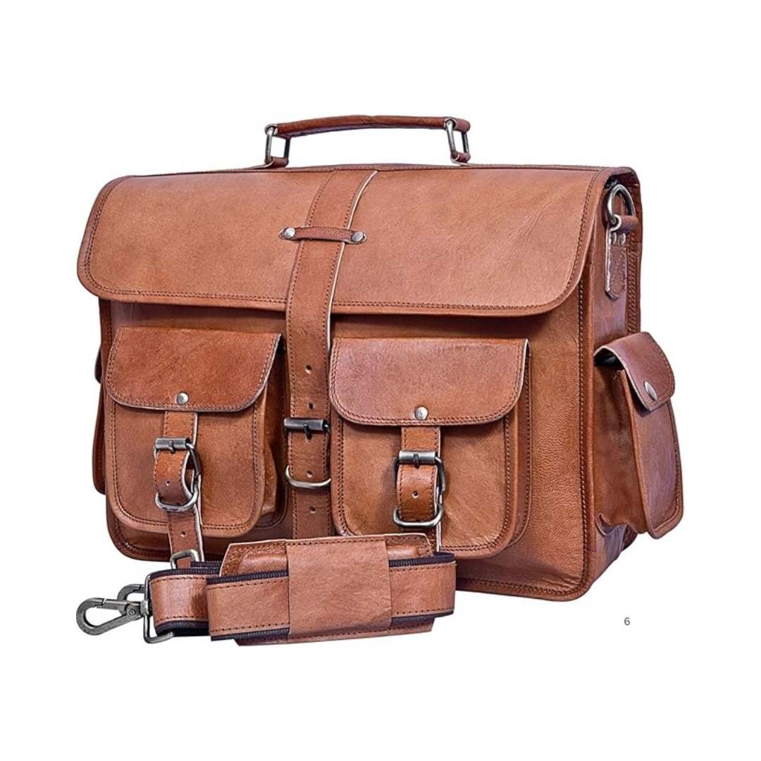 Handmade Brown Leather Laptop Messenger Bag