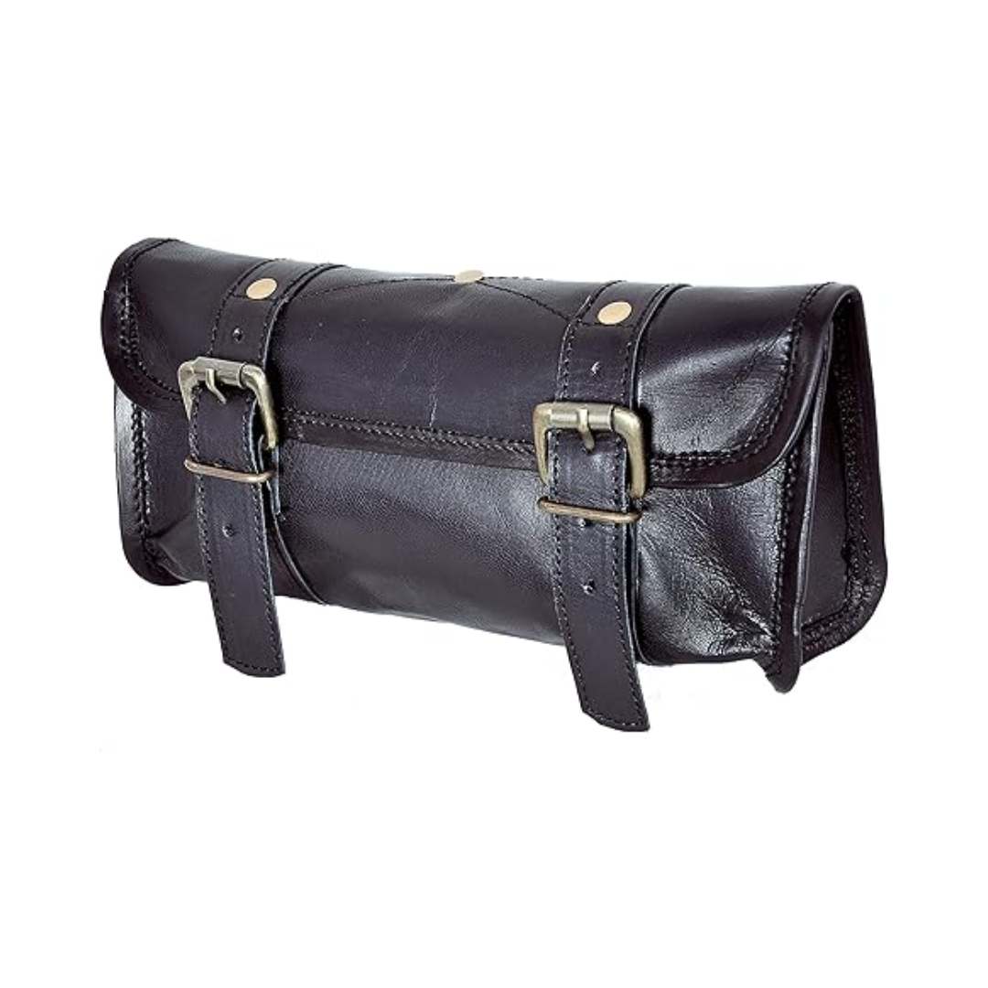 Black Leather Motorcycle Saddle Bag