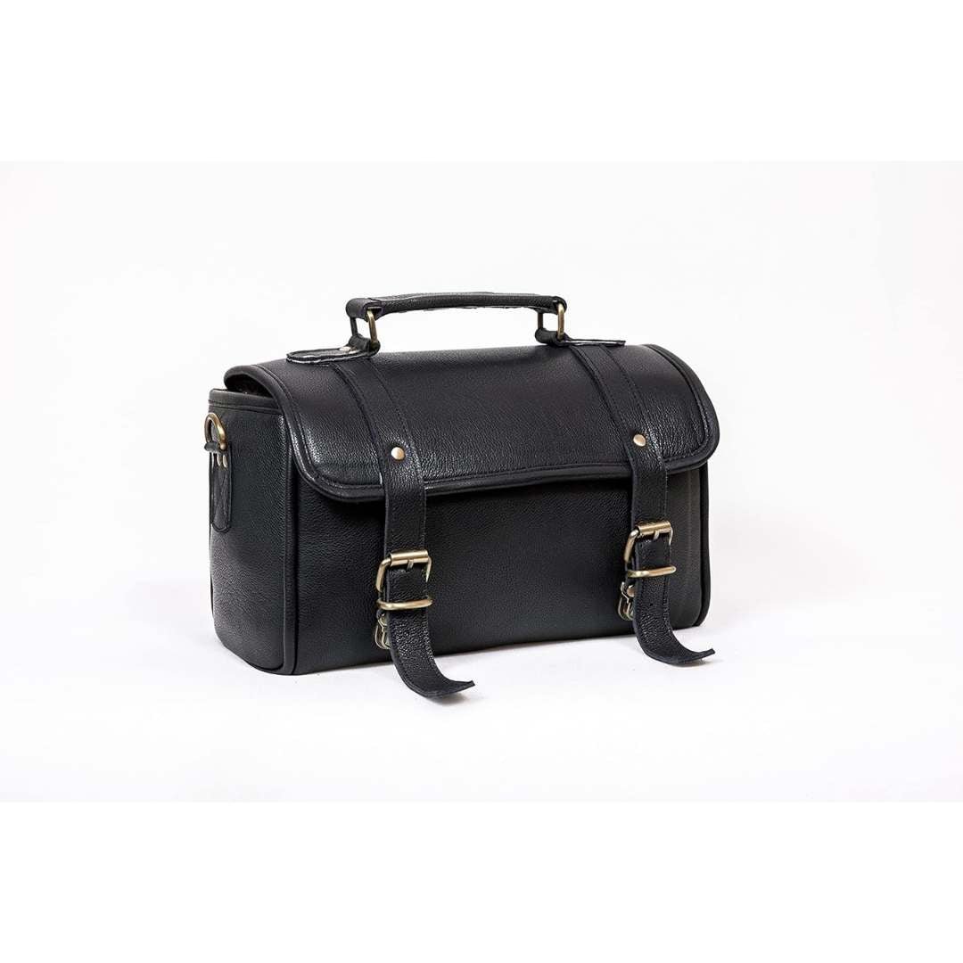 Black Leather Motorcycle Handlebar Bag