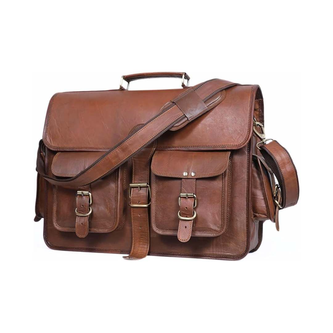 Premium Brown Leather 18-inch Laptop Bag