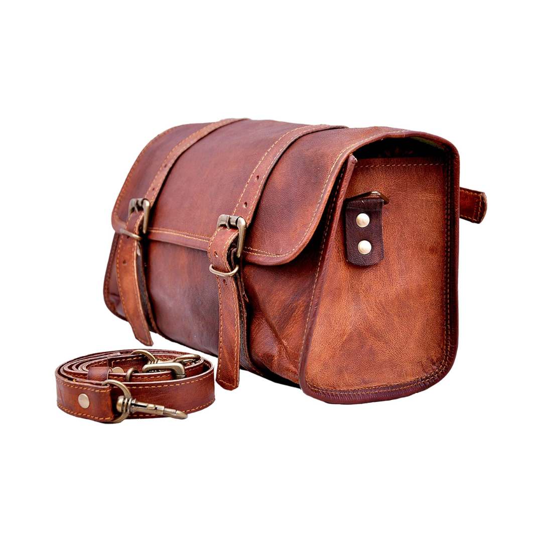 Leather Motorcycle Saddle Bag with Shoulder Strap