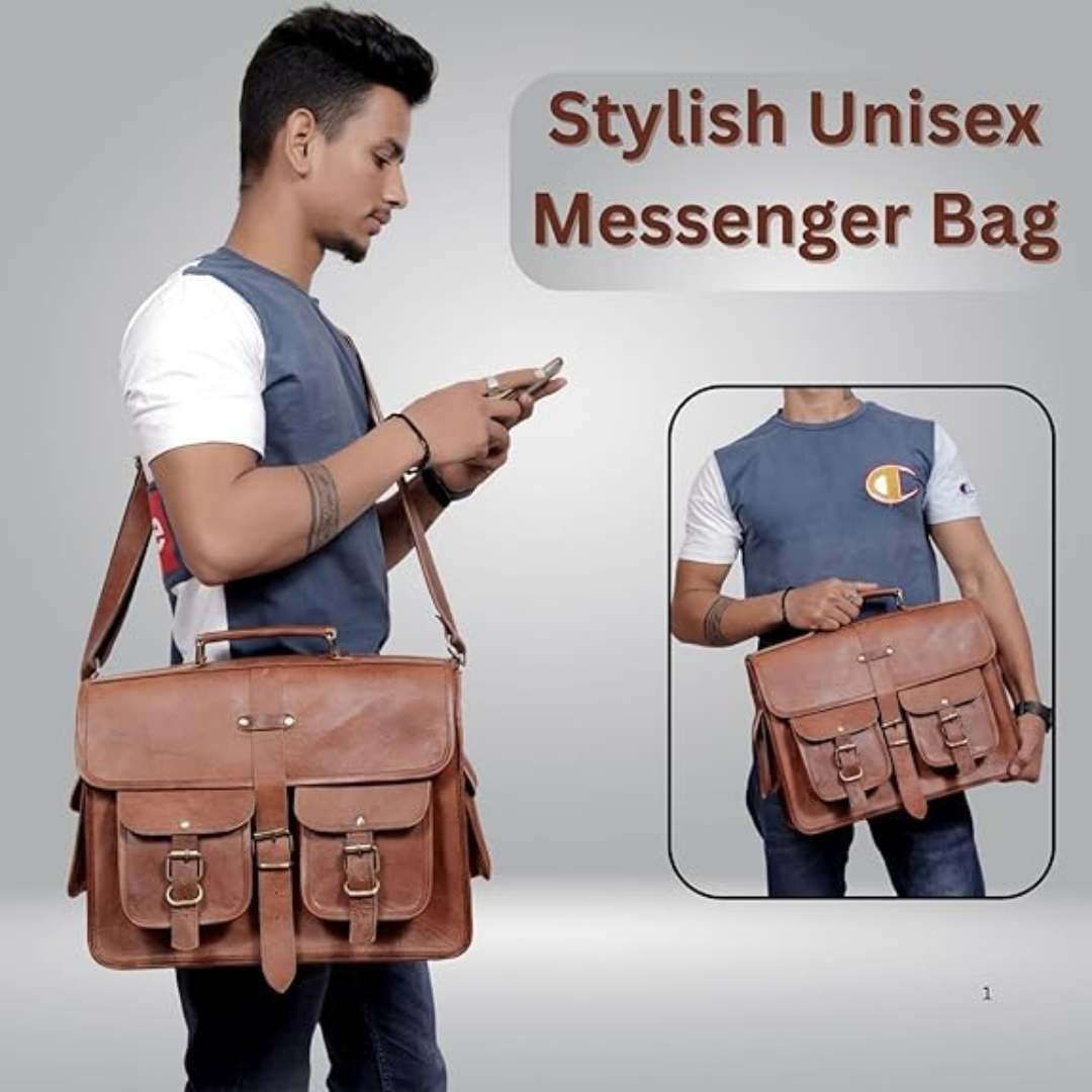Handmade Brown Leather Laptop Messenger Bag