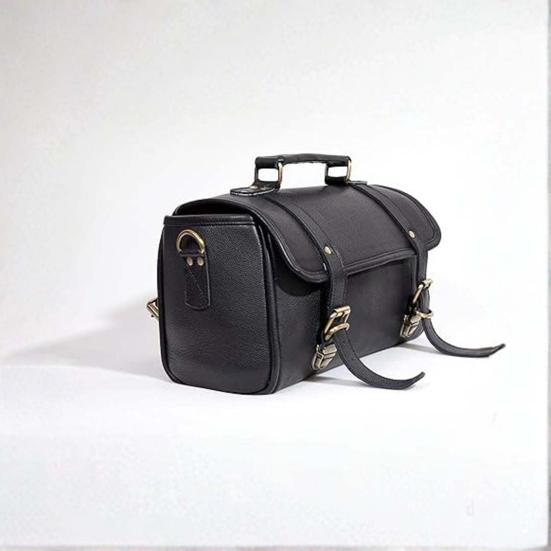 Black Leather Motorcycle Handlebar Bag