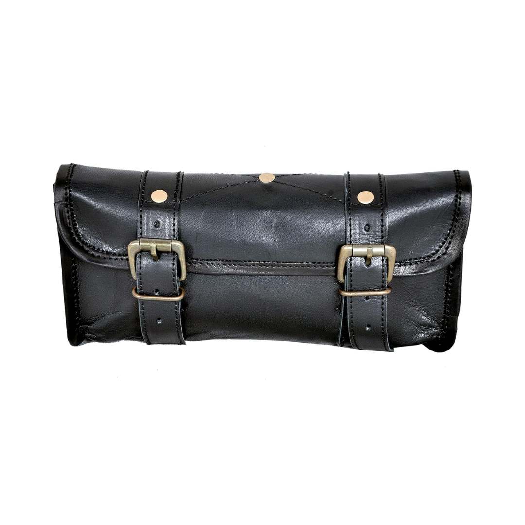 Black Leather Motorcycle Saddle Bag