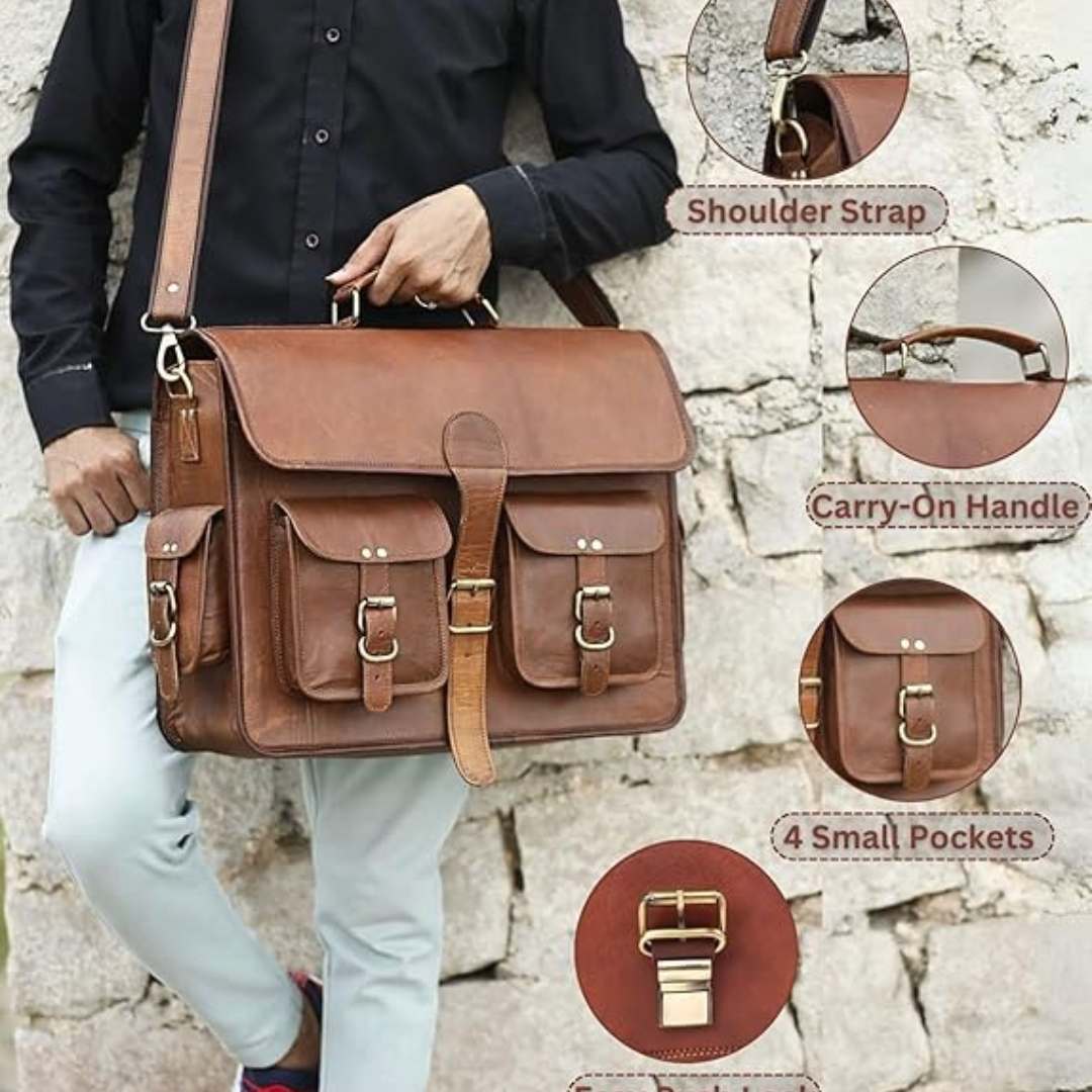 Premium Brown Leather 18-inch Laptop Bag