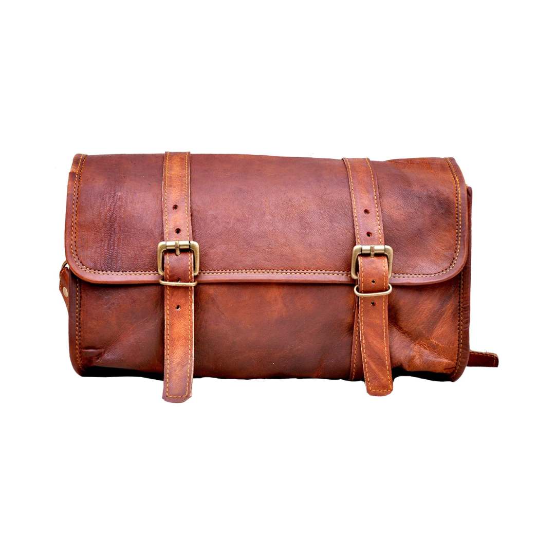 Leather Motorcycle Saddle Bag with Shoulder Strap