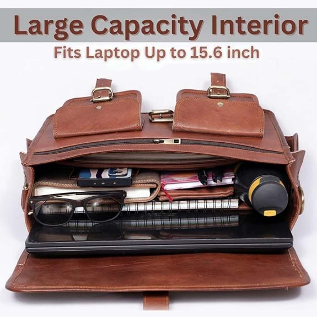 Handmade Brown Leather Laptop Messenger Bag