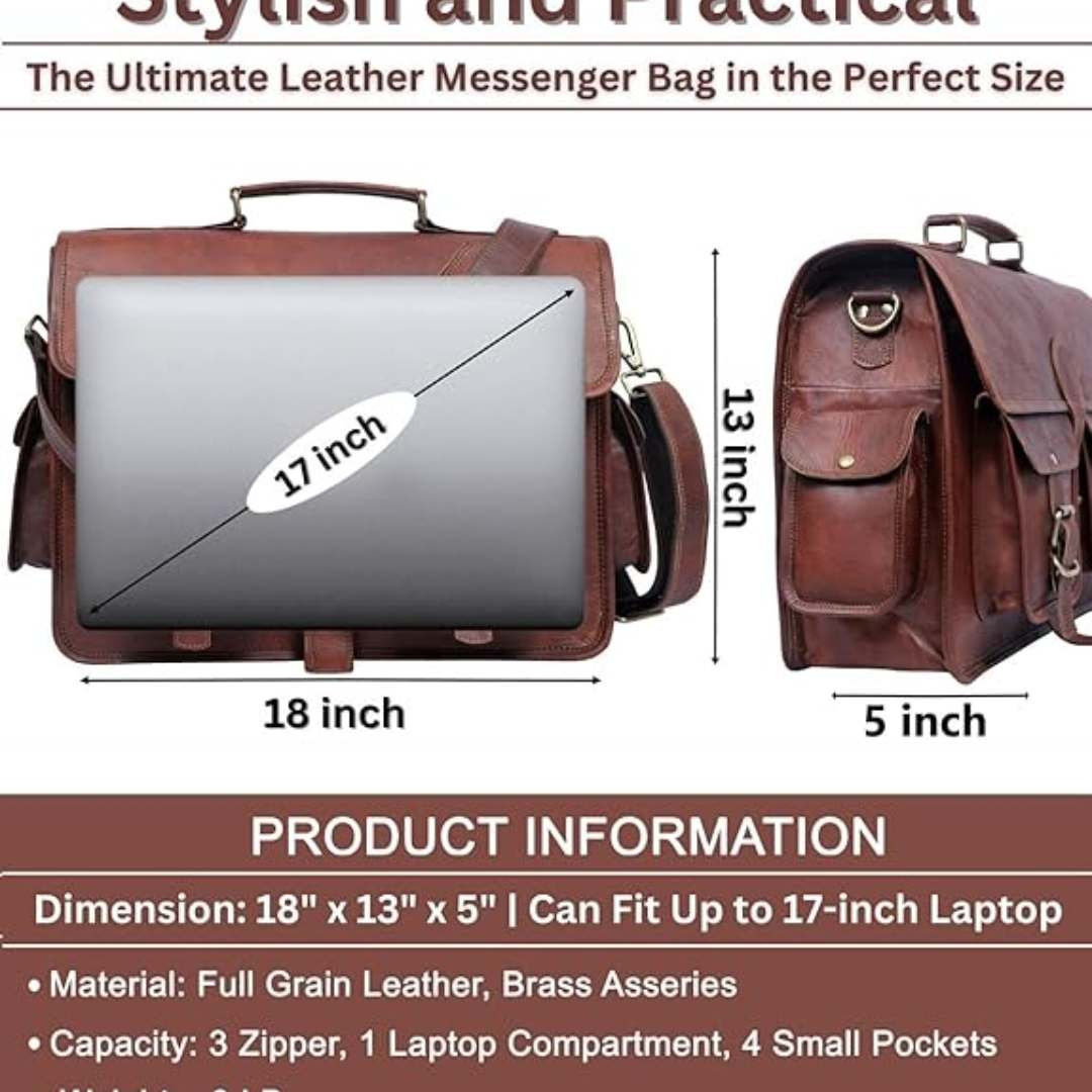 Premium Brown Leather 18-inch Laptop Bag