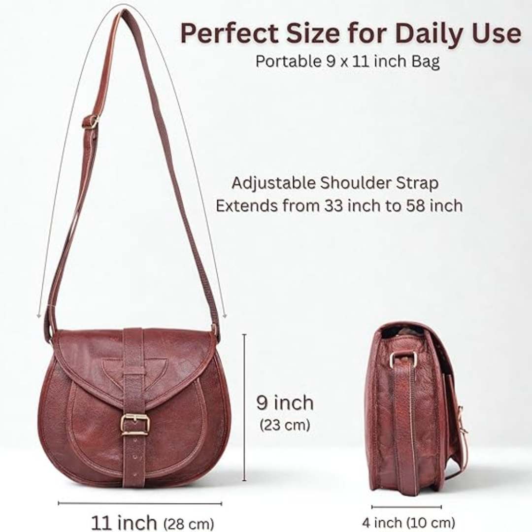 Coffee Brown Leather Bucket Crossbody Bag
