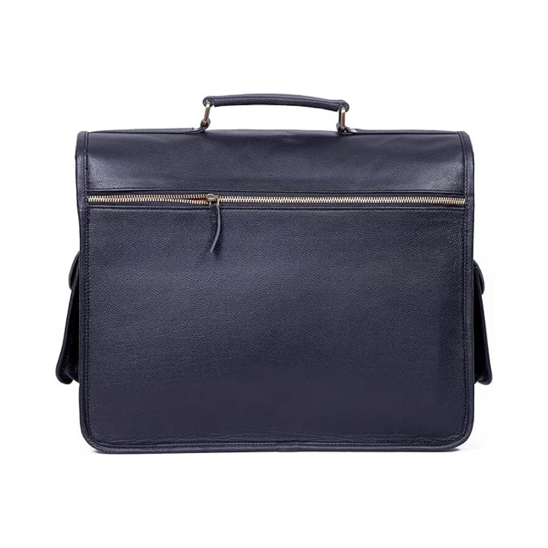 Full Grain Leather Messenger Bag — Black