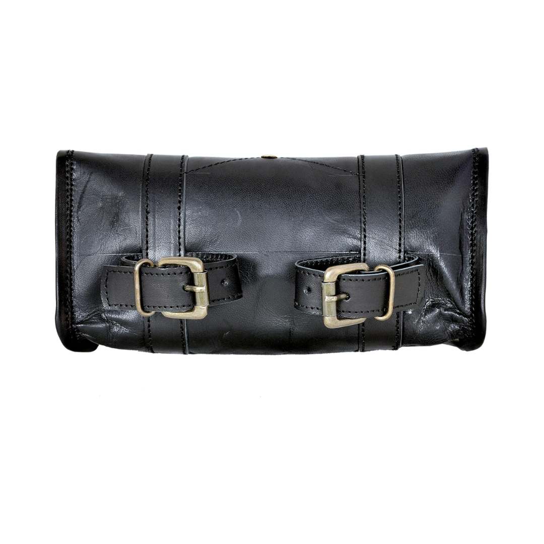 Black Leather Motorcycle Saddle Bag