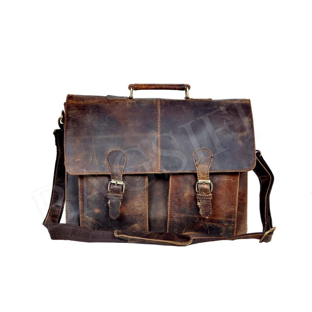 Buffalo Leather Laptop Messenger Bag — Rustic Vintage
