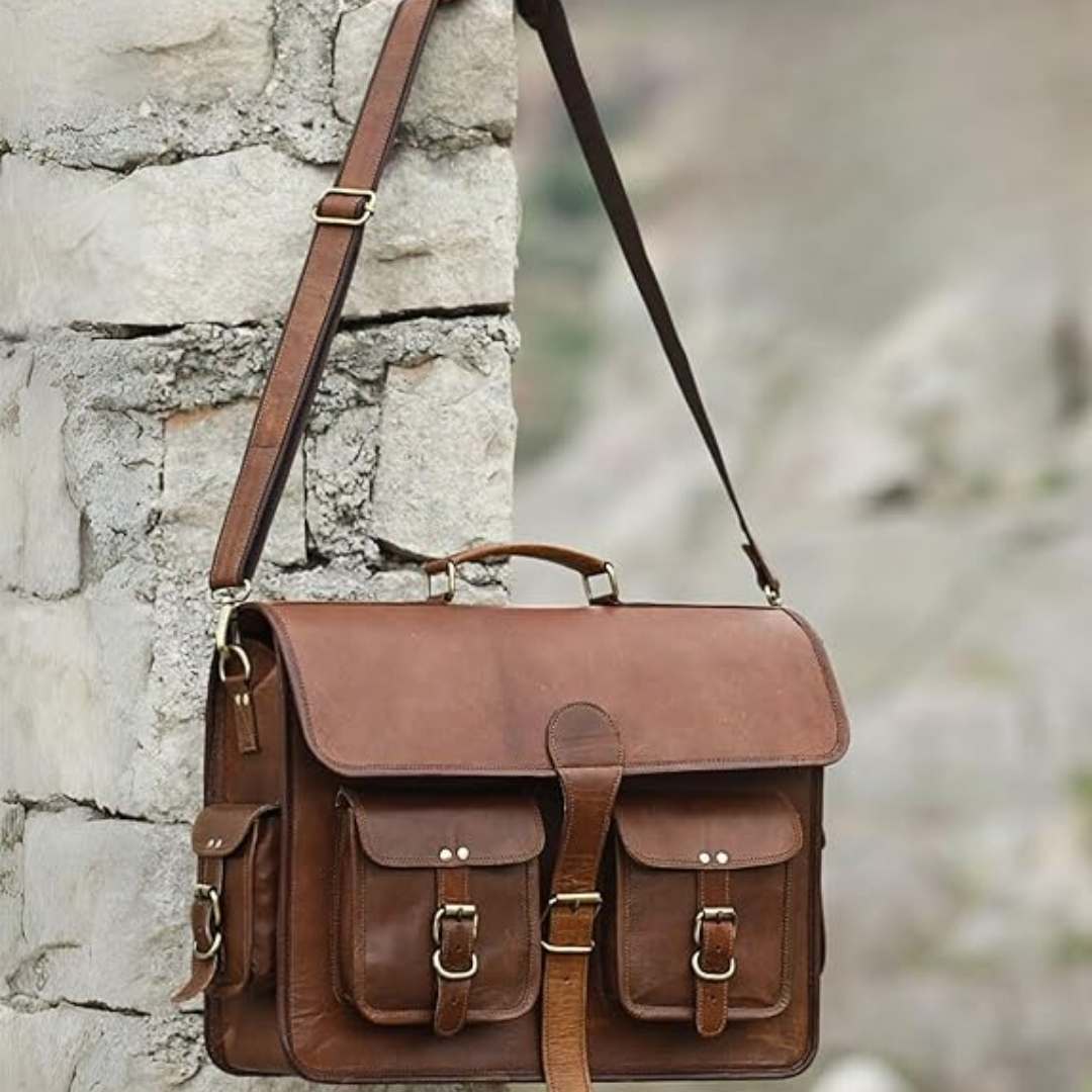 Premium Brown Leather 18-inch Laptop Bag