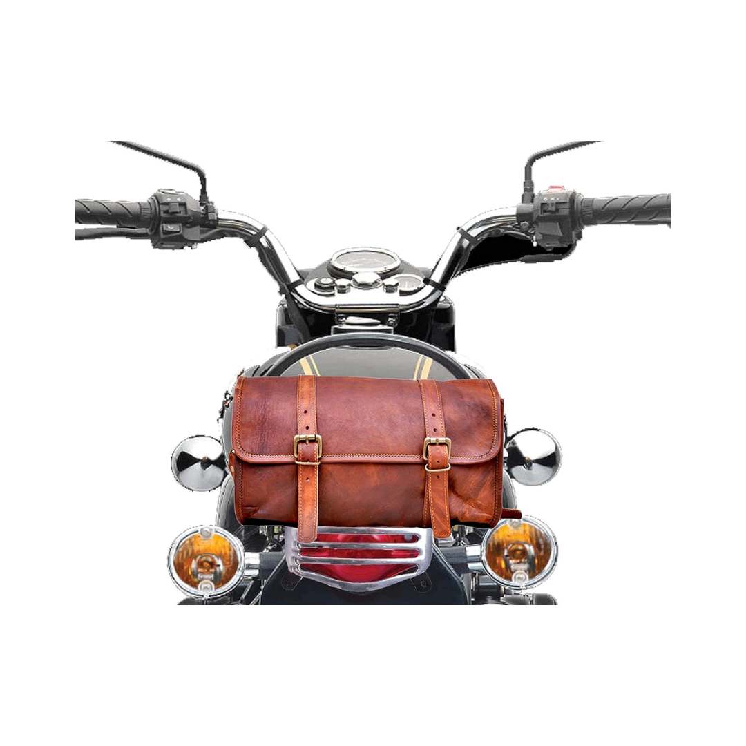Leather Motorcycle Saddle Bag with Shoulder Strap