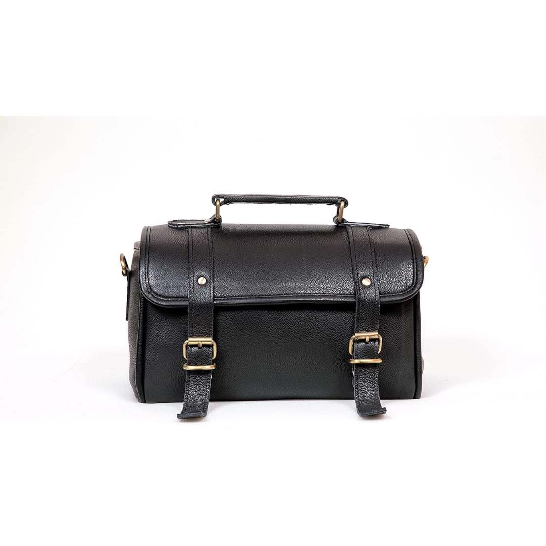 Black Leather Motorcycle Handlebar Bag