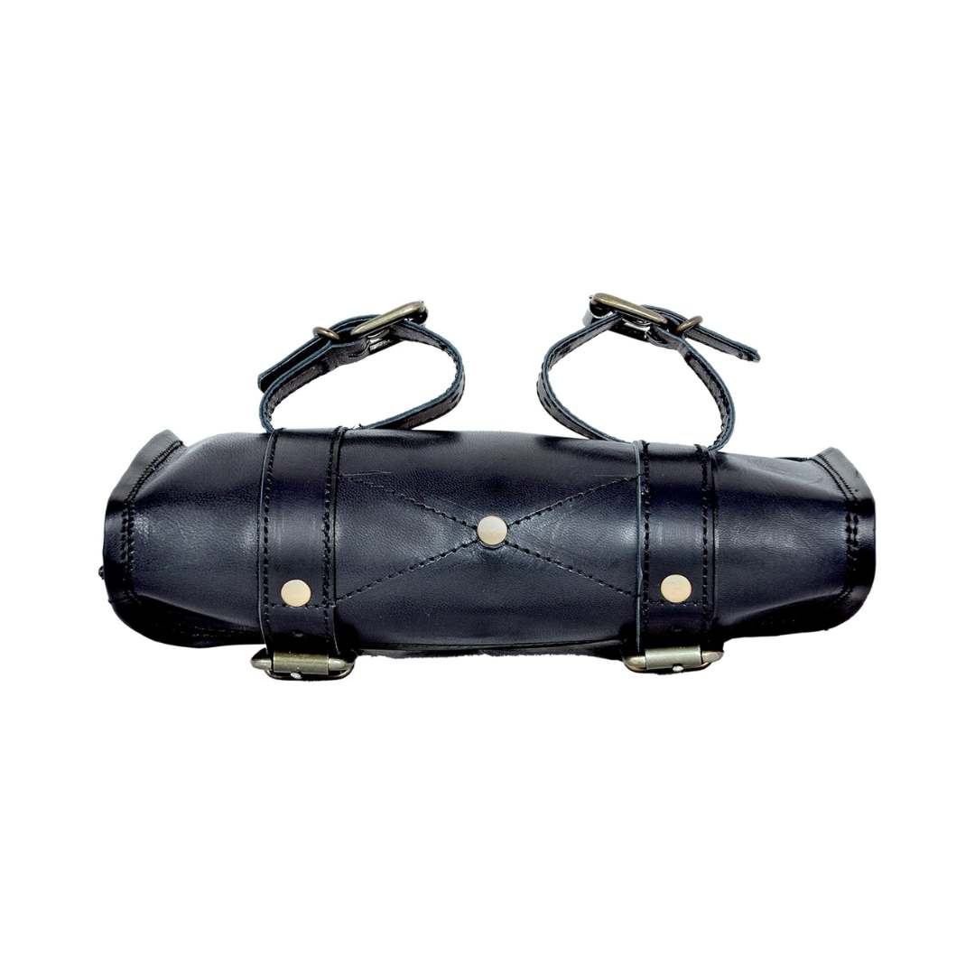 Black Leather Motorcycle Saddle Bag