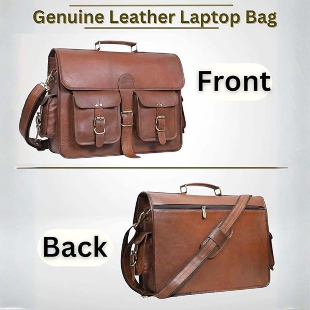 Premium Brown Leather 18-inch Laptop Bag
