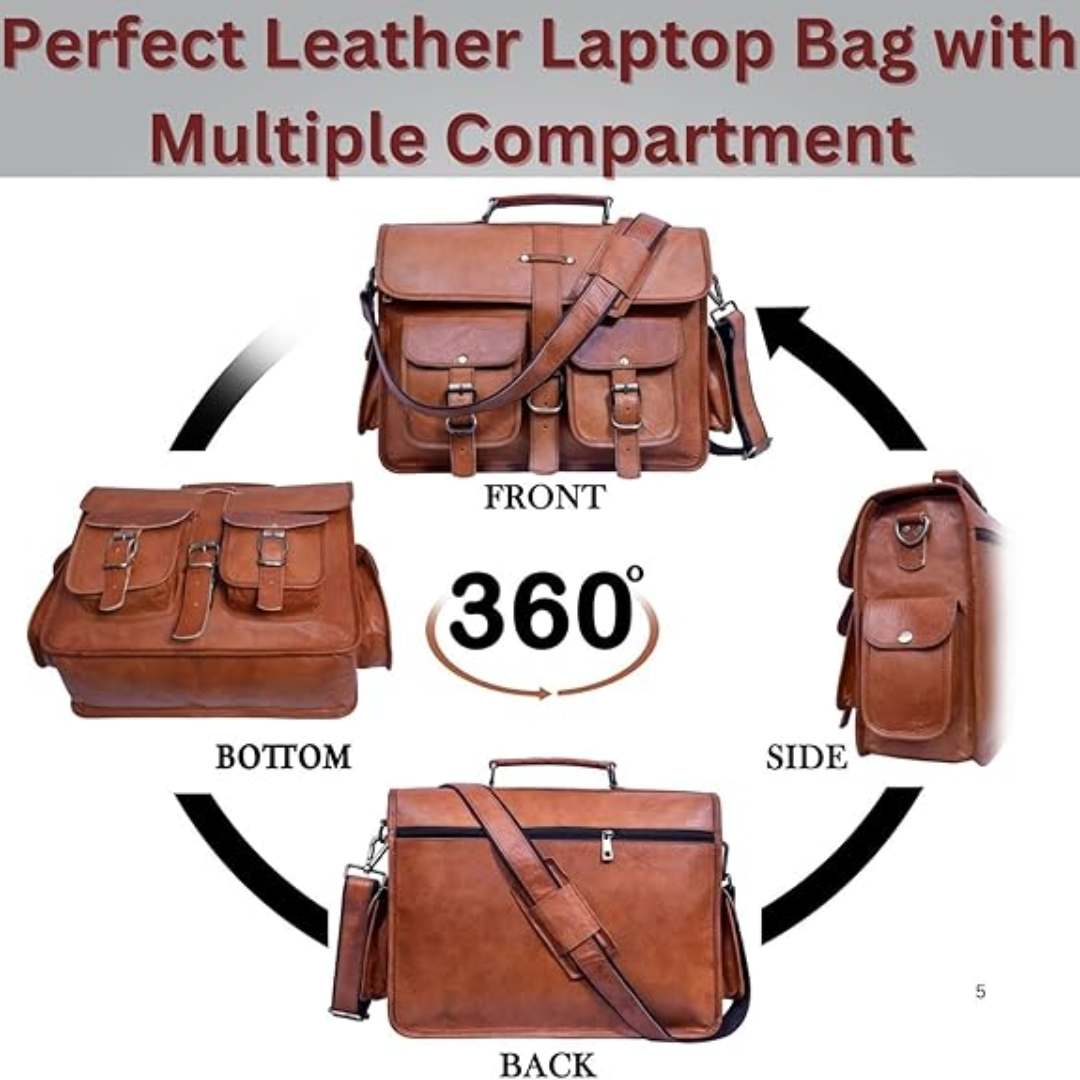 Handmade Brown Leather Laptop Messenger Bag