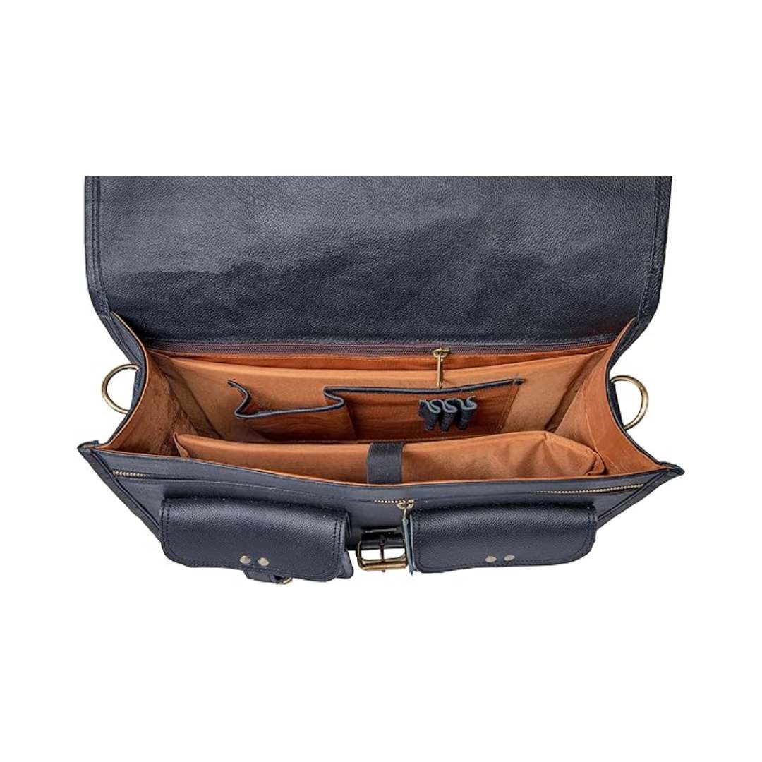 Full Grain Leather Messenger Bag — Black