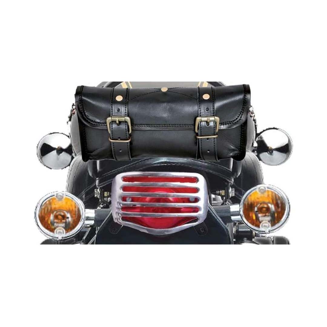 Black Leather Motorcycle Saddle Bag