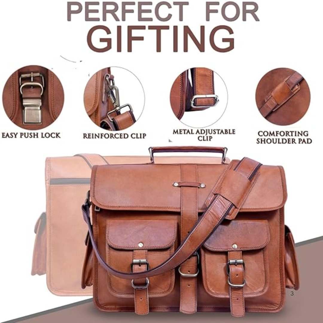 Handmade Brown Leather Laptop Messenger Bag
