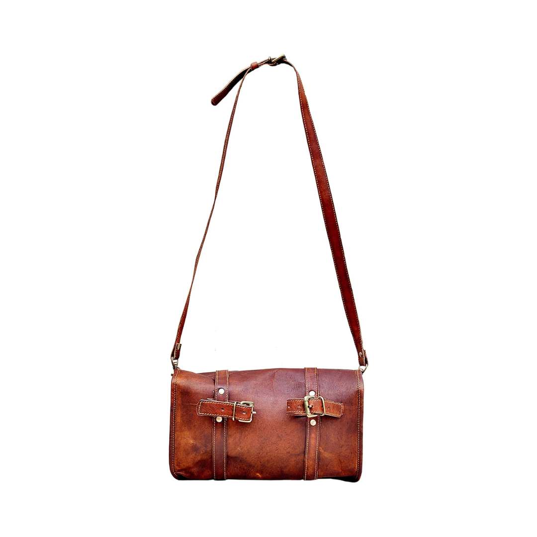 Leather Motorcycle Saddle Bag with Shoulder Strap