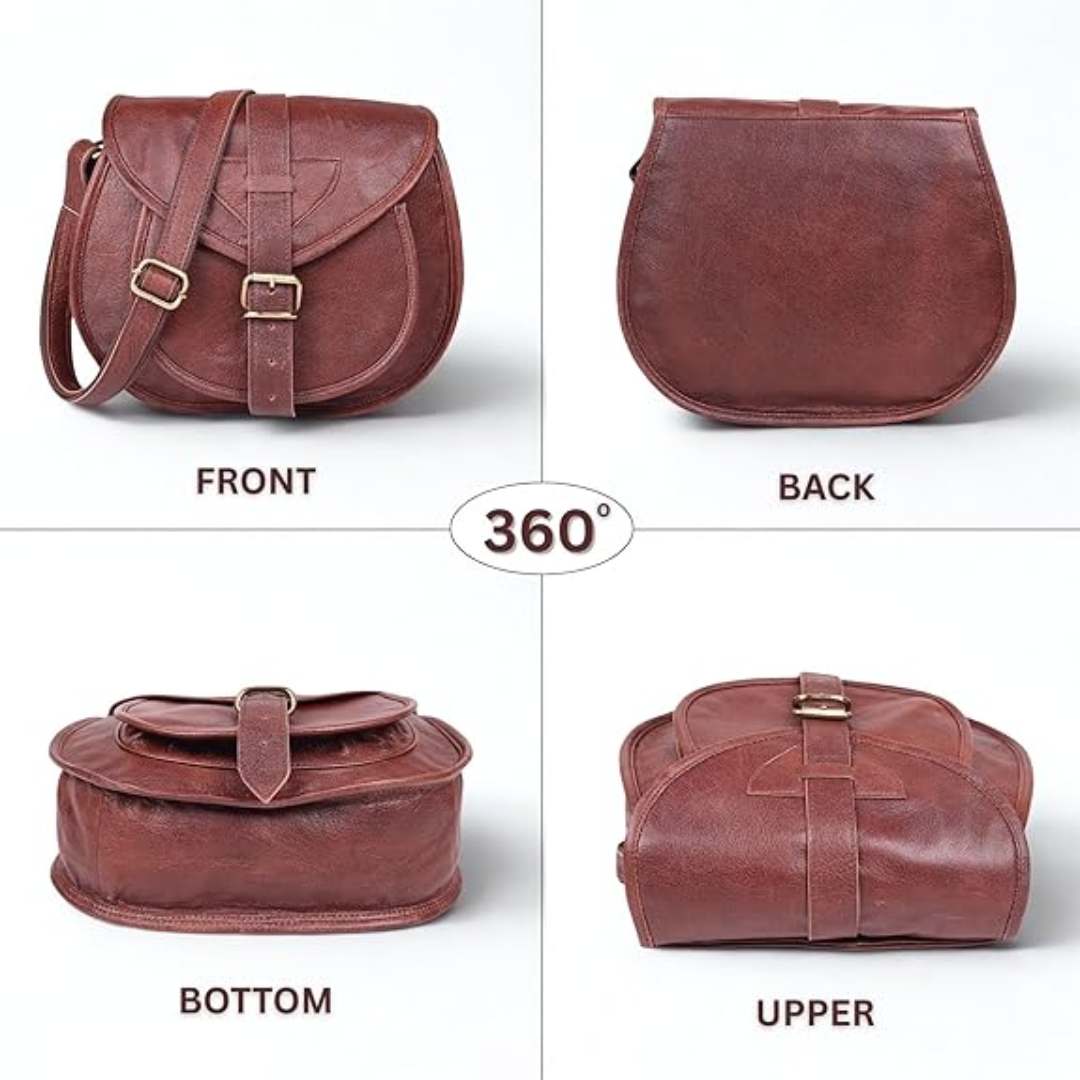 Coffee Brown Leather Bucket Crossbody Bag