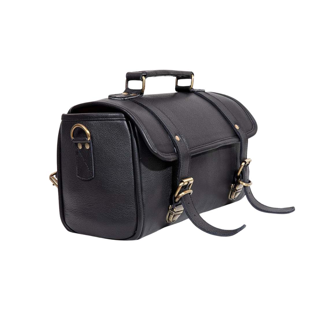 Black Leather Motorcycle Handlebar Bag