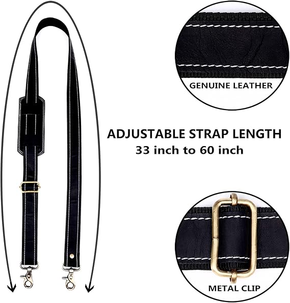 Genuine Leather Bag Shoulder Strap — Black
