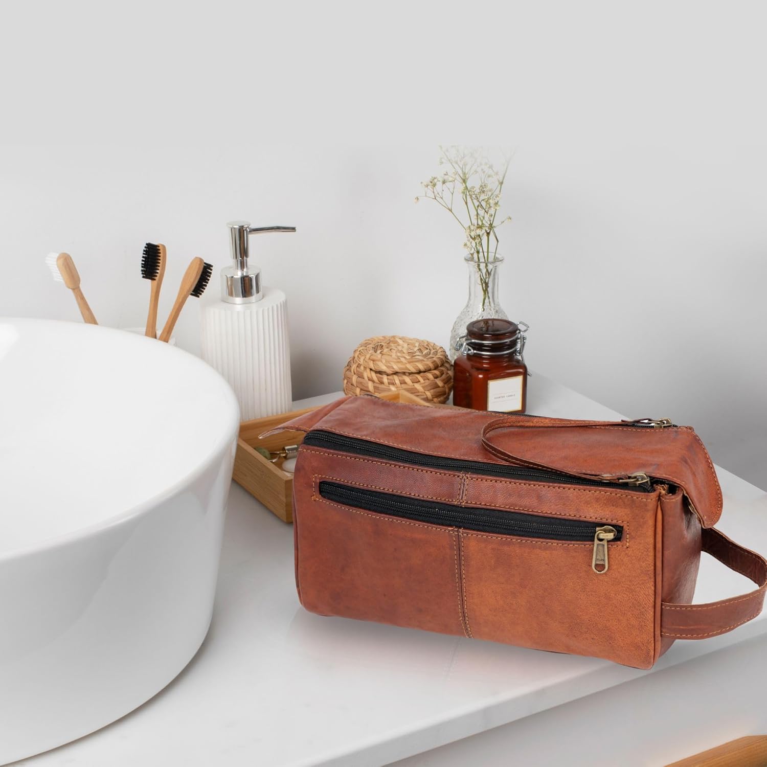 Genuine Leather Toiletry Bag for Men