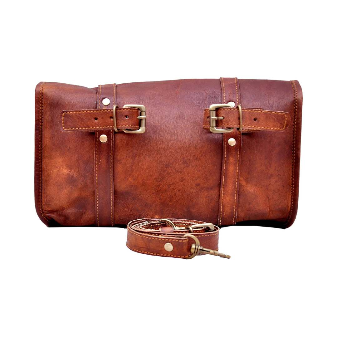 Leather Motorcycle Saddle Bag with Shoulder Strap