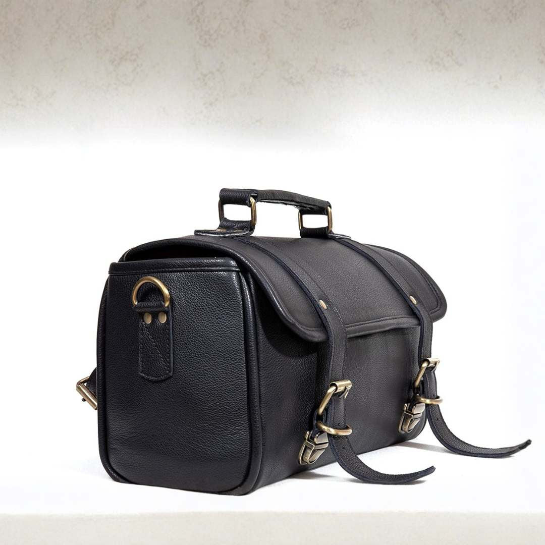 Black Leather Motorcycle Handlebar Bag
