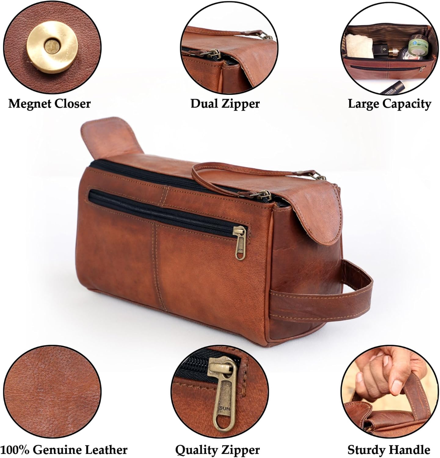 Genuine Leather Toiletry Bag for Men