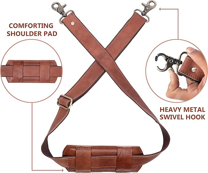 Genuine Leather Bag Shoulder Strap — Brown