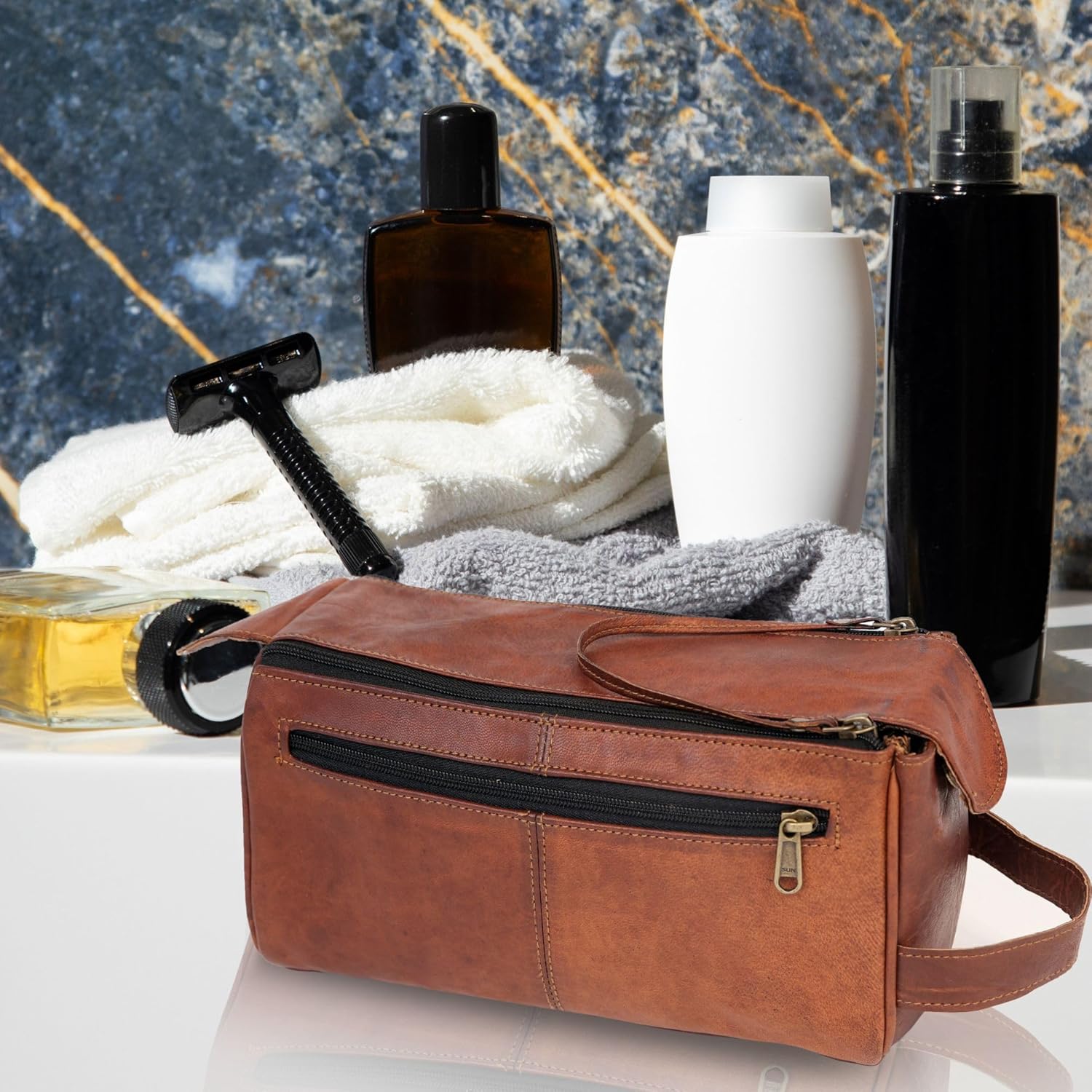 Genuine Leather Toiletry Bag for Men