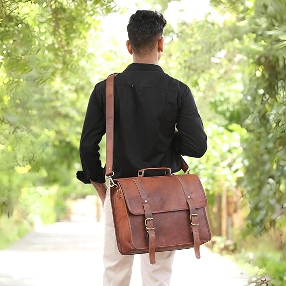 Vintage Leather Laptop Messenger Bag — 16 inch