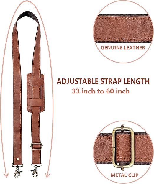 Genuine Leather Bag Shoulder Strap — Brown