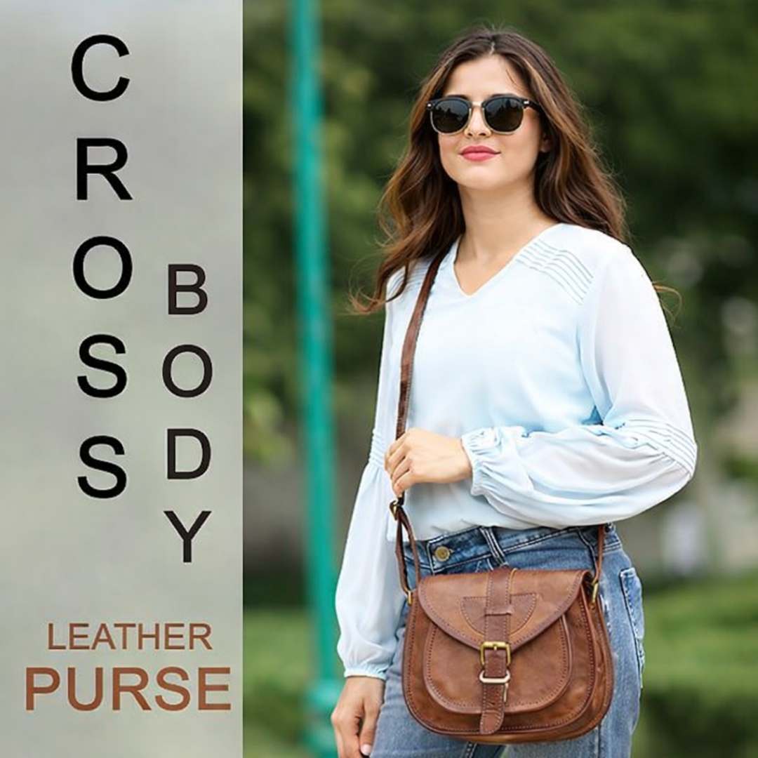 Leather Bucket Crossbody Bag — 7x9 inch