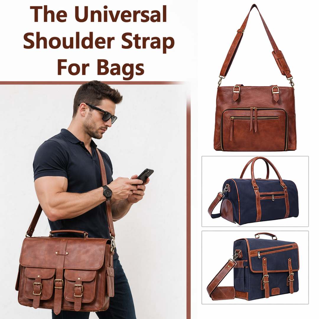 Genuine Leather Bag Shoulder Strap — Brown