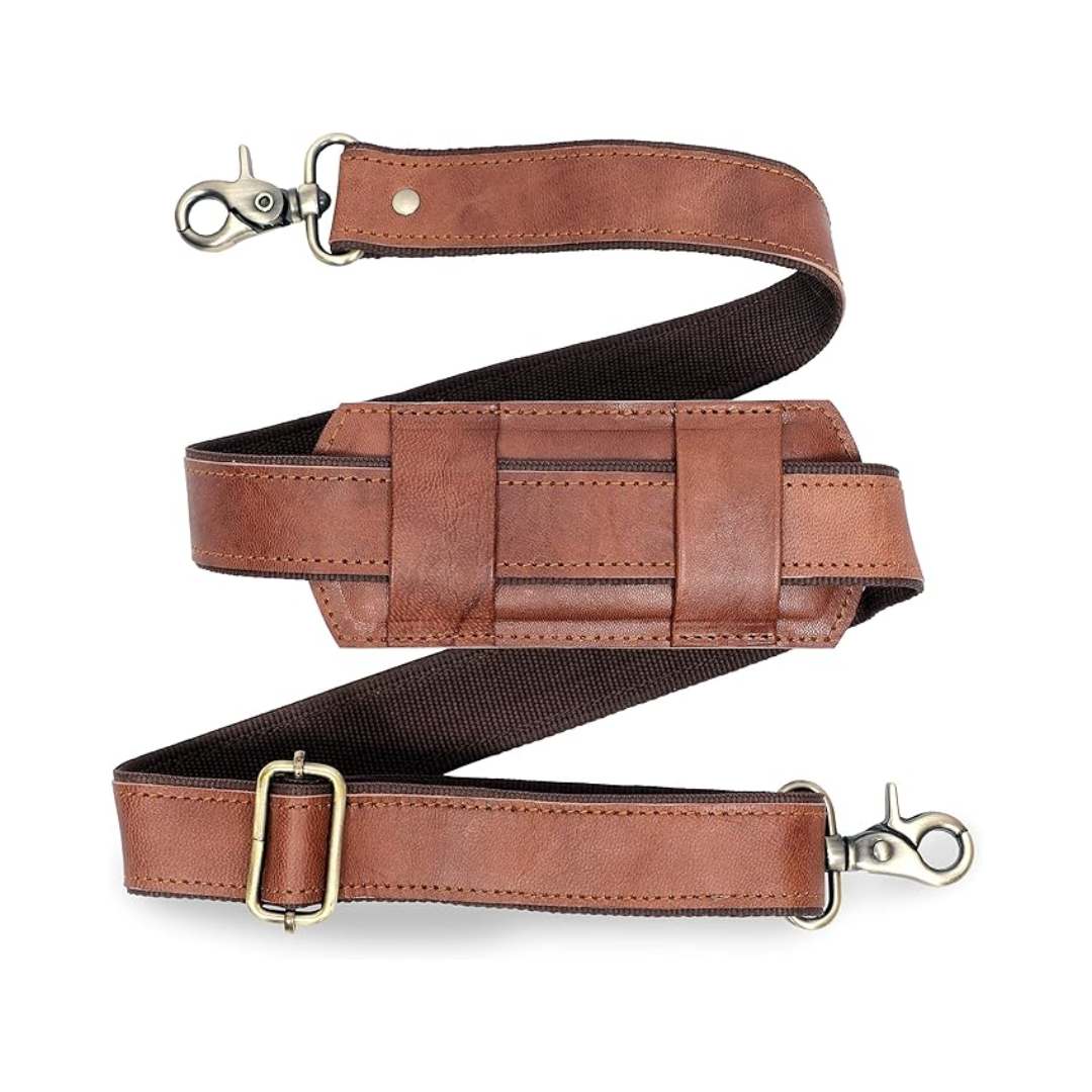 Genuine Leather Bag Shoulder Strap — Brown