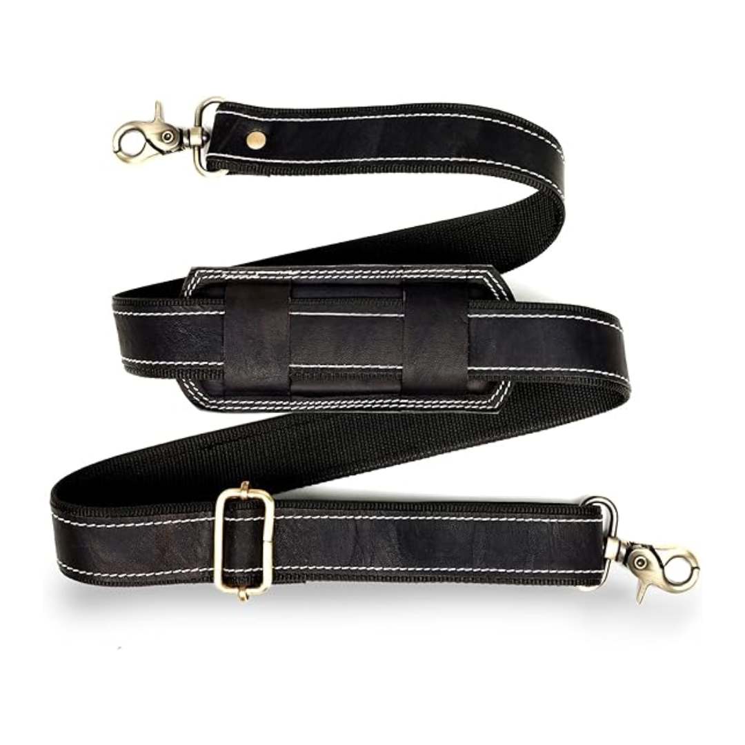 Genuine Leather Bag Shoulder Strap — Black